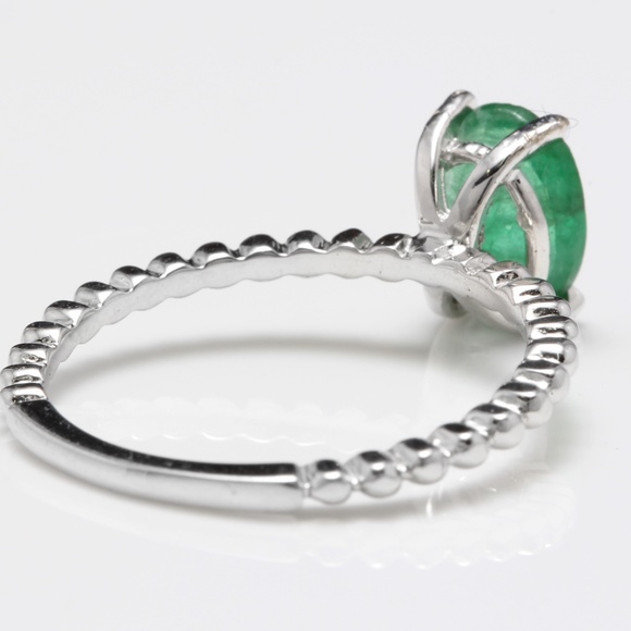 1.20Cts Natural Emerald 14k Solid White Gold Ring